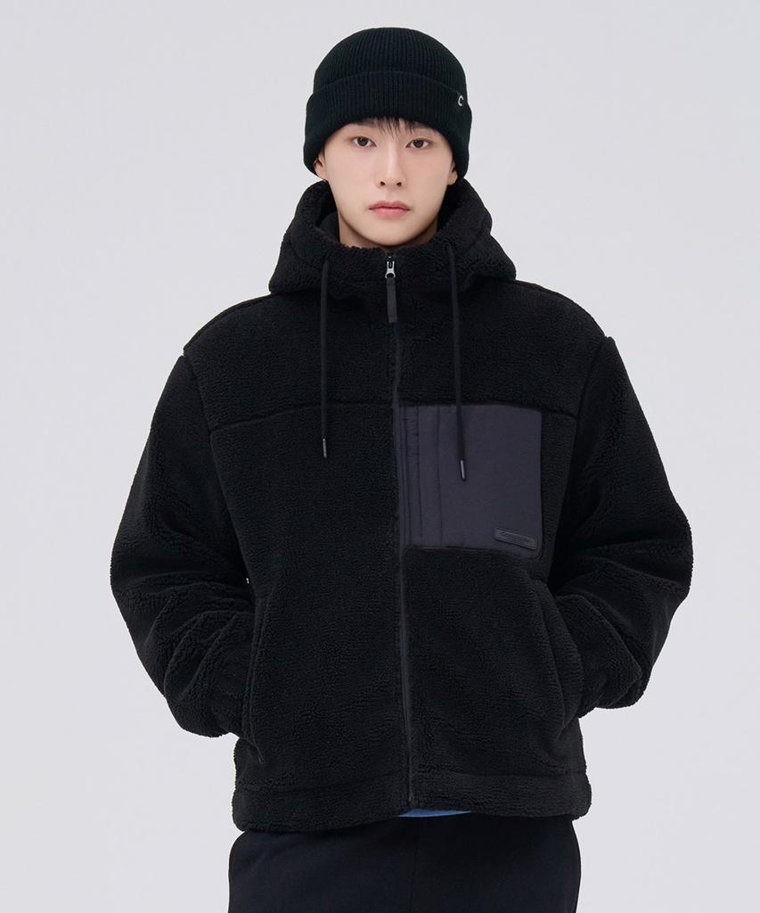 Chasecult Unisex Fleece Boa Hooded Zip-Up Jumper - Black