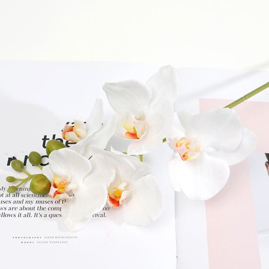 Flores de Orquídeas Artificiales Real Touch Flores Artificiales de Seda Falsa Flor Phalaenopsis Artificial con 5 Cabezas Florales para Decoración Interior del Hogar Mesa de Oficina