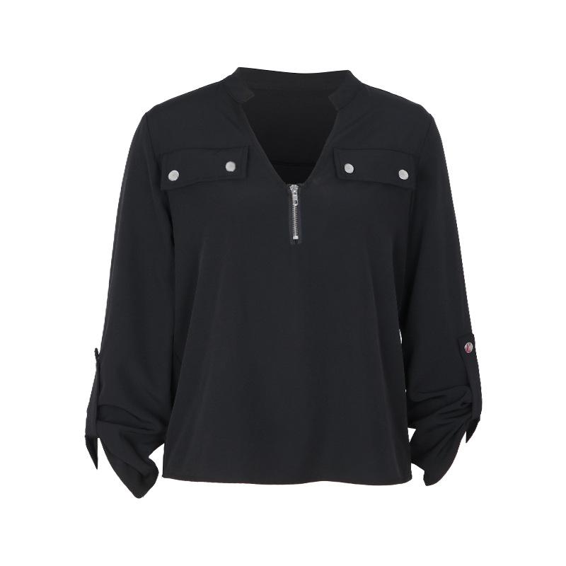 Frühling und Herbst Damen Shirt Pullover V-Ausschnitt Bequemes lässiges einfarbiges Langarmshirt