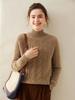 Women's Cashmere Cable Knit Sweater, Half-High Neck, Thick, Slimming, Loose Fit, Warm Base Layer for Autumn and Winter.