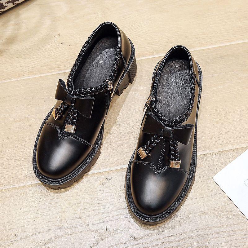 Mary Jane Women's Shoes Spring New Thick High Heels Children's Versatile Small Leather Shoes Women's Bow Single Shoes Explosion