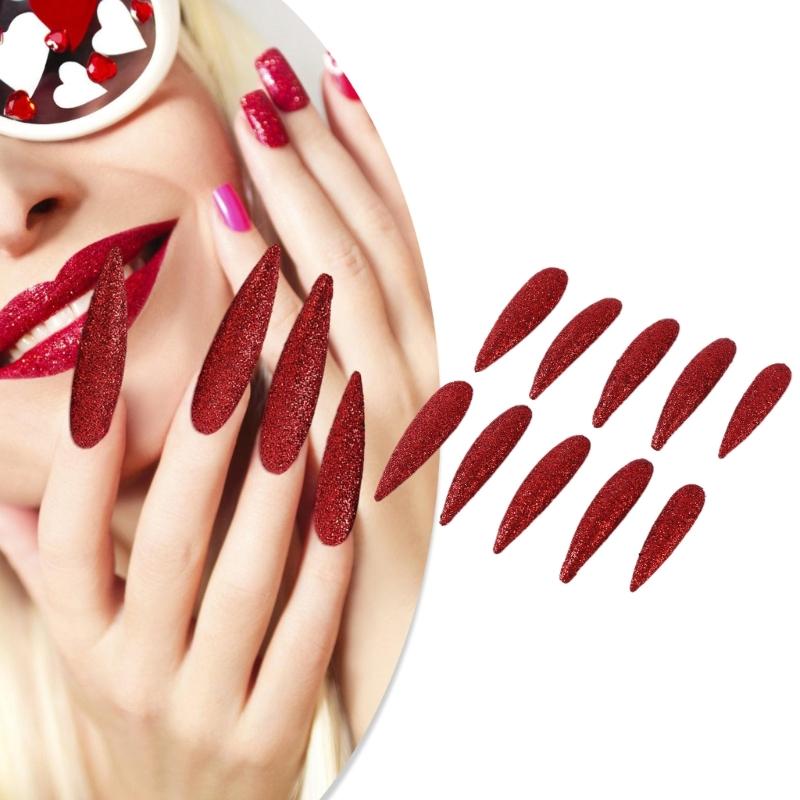 10Pcs Glittering Halloween Fingernails Halloween Claws Nails Tip Halloween Cosplay Accessories For Women Masquerade