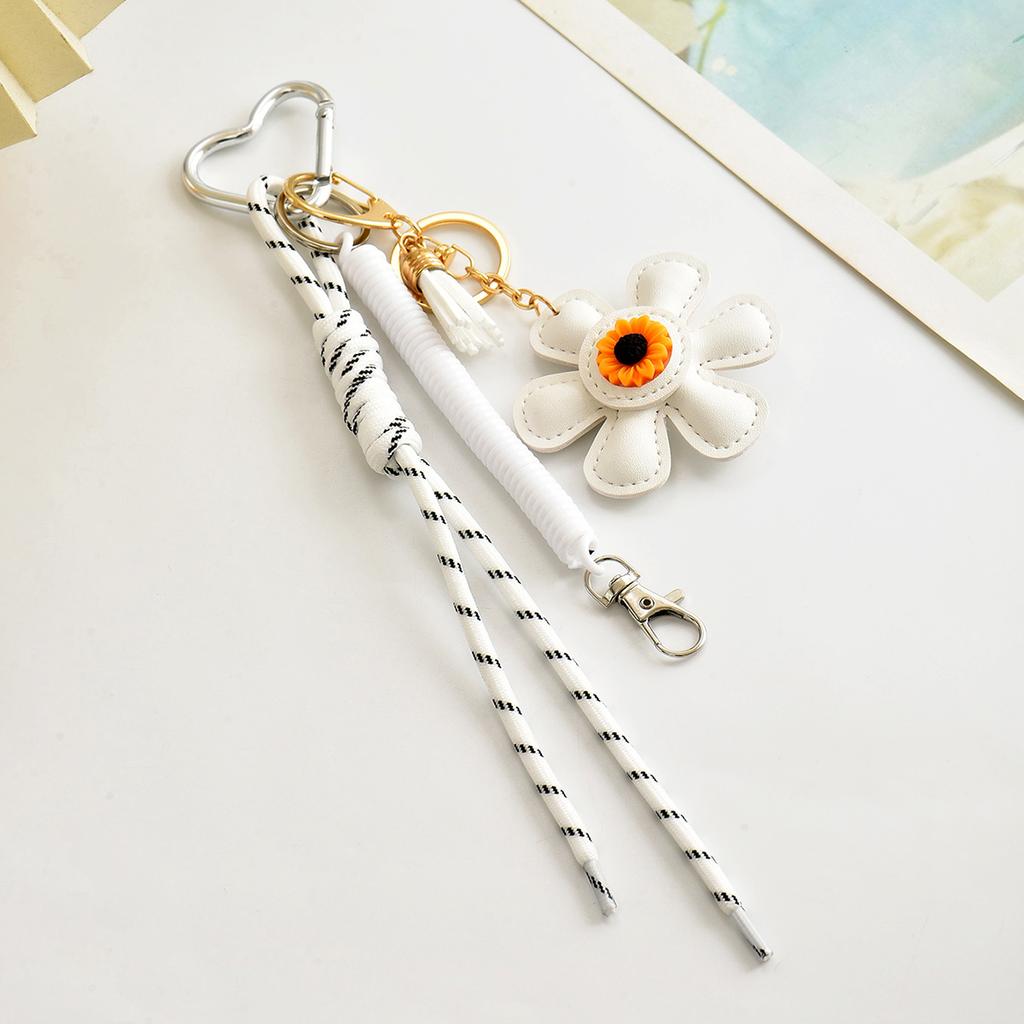 Fashion Creative Leather Sunflower Braided Rope Bag Charm Keychain for Women Ladies Stylish Backpack Key Ring Handmade Jewelry