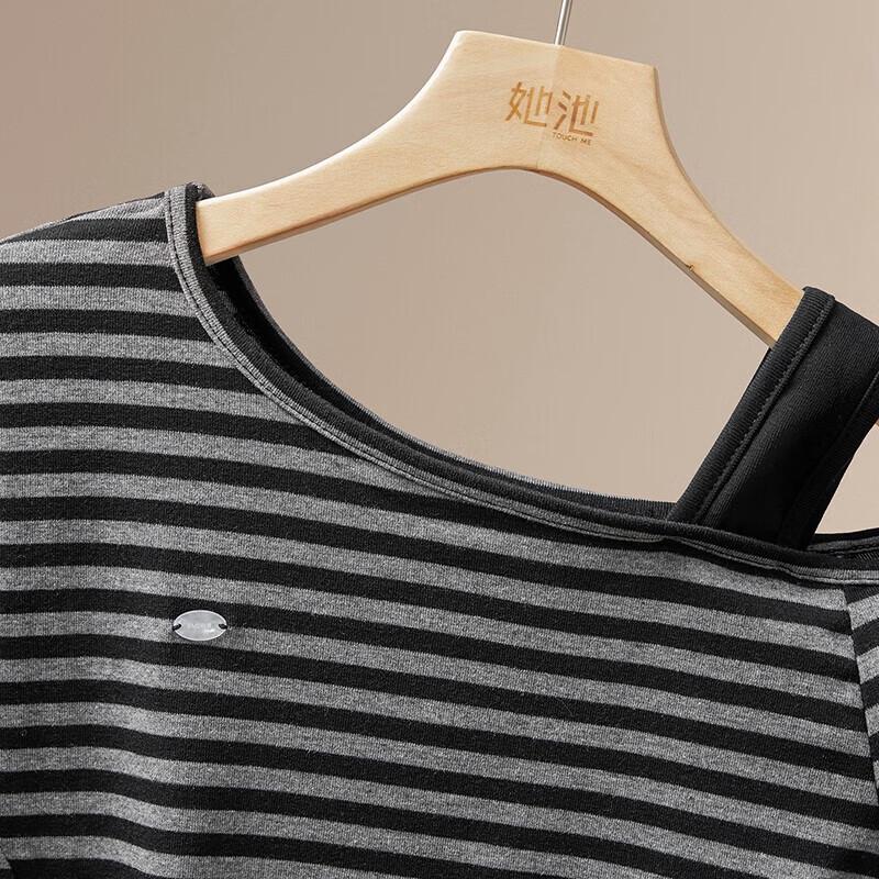 Women's Striped Off-Shoulder Long-Sleeve T-Shirt