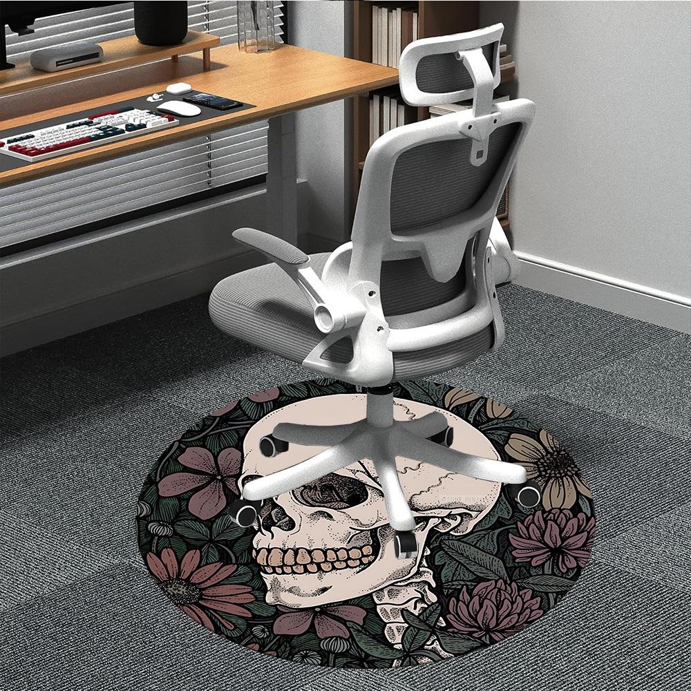 1PC Skull Flowers Office Round Area Rug, Mat Suitable For Office, Under Office Chairs Bedroom Living Room Home Decor, Room Deco