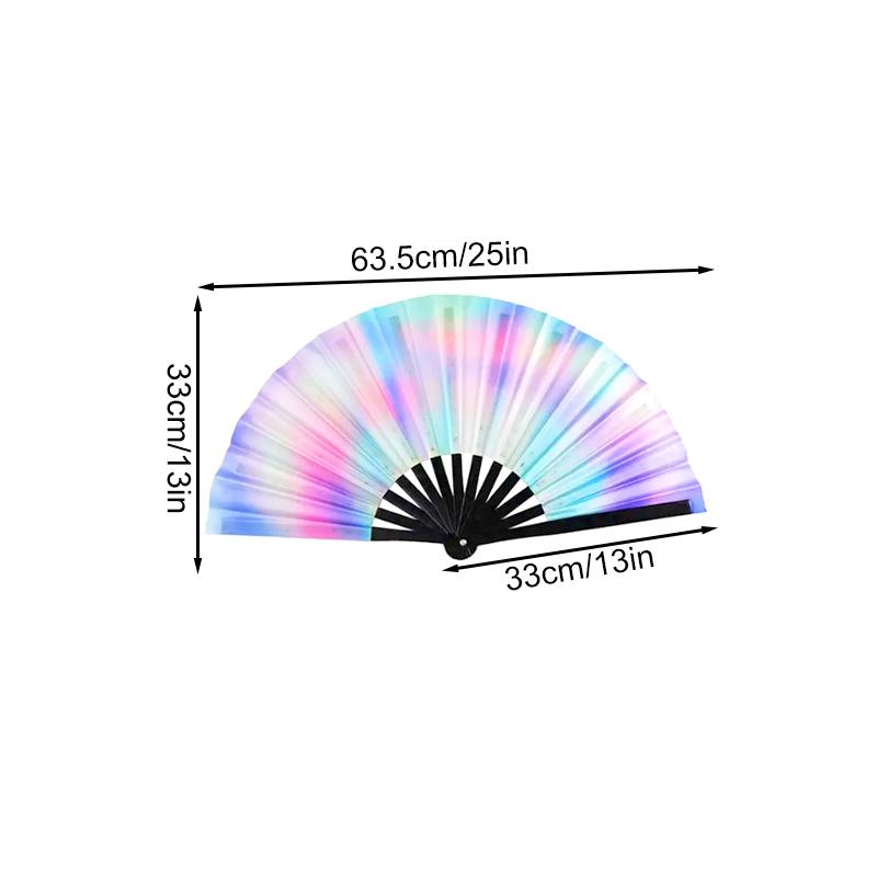 1pcs Colorful Foldable Rave Fan Japanese Large Reflective Handheld Fan Music Festival 33cm Gradient Folding Chinease
