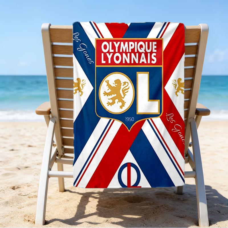 Olympique Football Crest Beach Towel - Soft, Absorbent Microfiber, Lightweight, Ideal for The Beach, Parties, Travel, Camping fan gifts