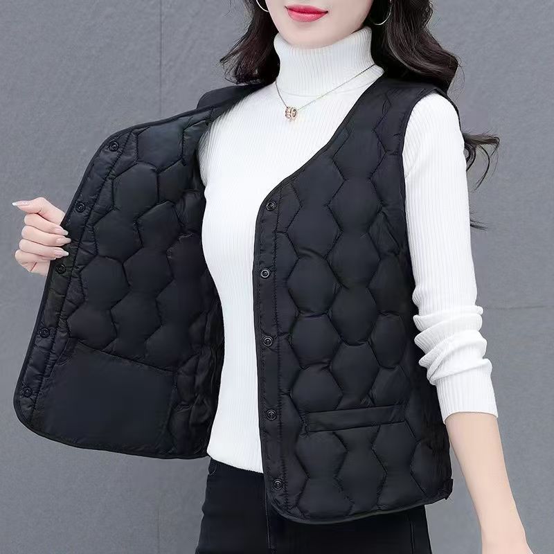New women's vest spring and winter down cotton vest women's light and thin collar close-fitting warm inside and outside vest