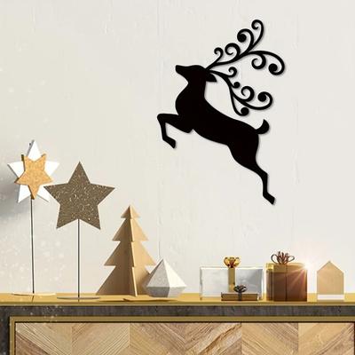 Charming Metal Wall Art of Christmas Deer - Black Silhouette Decor for Living, Bedroom This Christmas