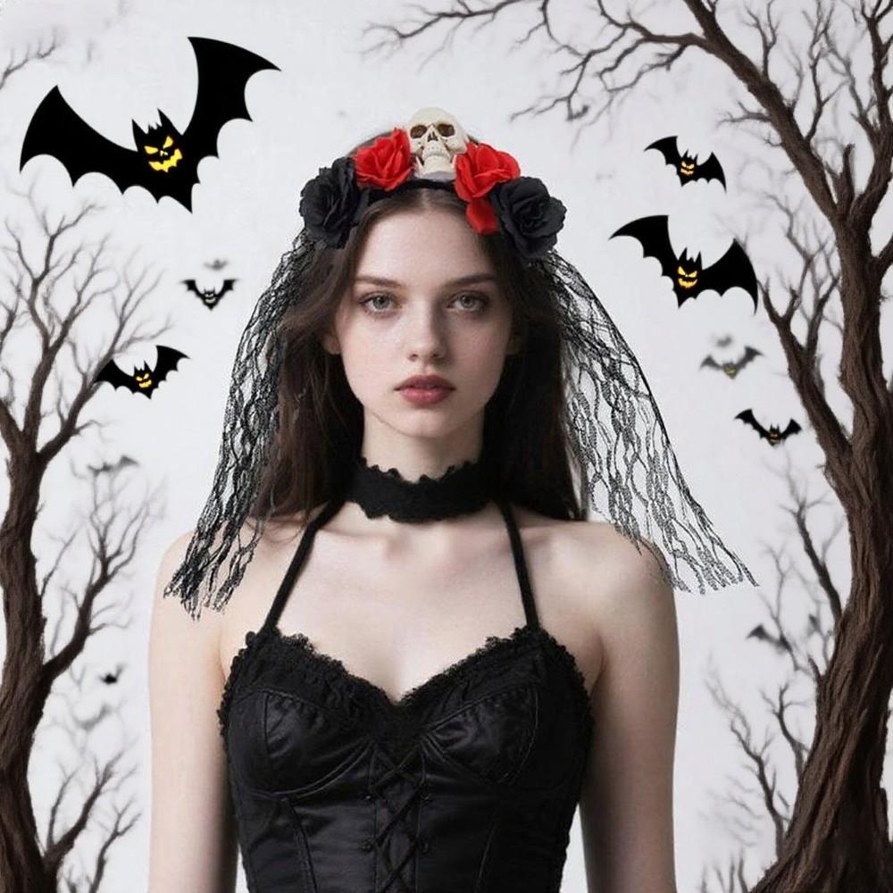Lace Rose Skull Hair Band Black Cosplay Headdress Funny Halloween Headband  Prop