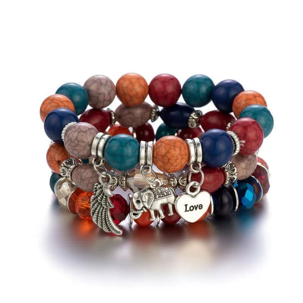 3pcs/Set Boho Style Beaded Charm Bracelets Long Wrap Jewelry Set With Colorful Gems for Women Party Accessories Gifts