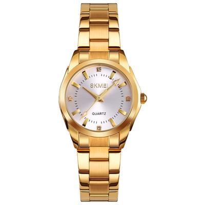 Orologio SKMEI elegante in acciaio inossidabile impermeabile classico da polso da donna analogico al quarzo, marchio casual semplice, orologio di lusso, regalo in oro.