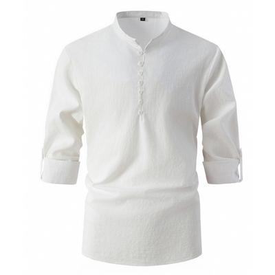Fashionable Retro Men's Spring Autumn Cotton Linen Stand Collar Slim Fit Casual Shirt Long Sleeved Shirt