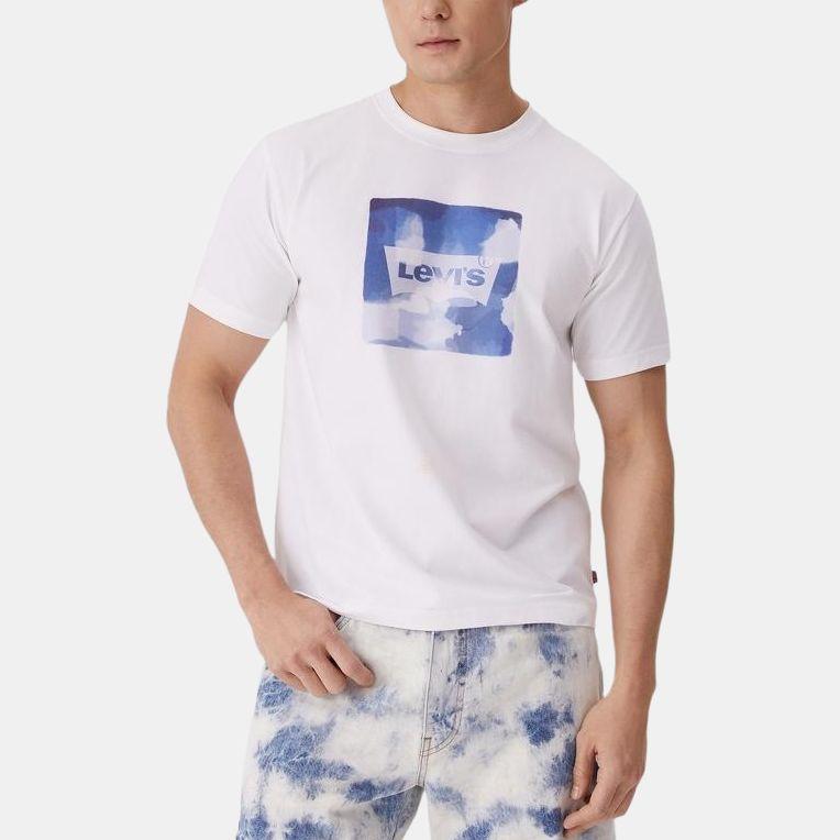 Levis Casual Comfortable Letter Print Ribbed Crew Neck Short Sleeve T-Shirt Men Tops White 002X9-0000