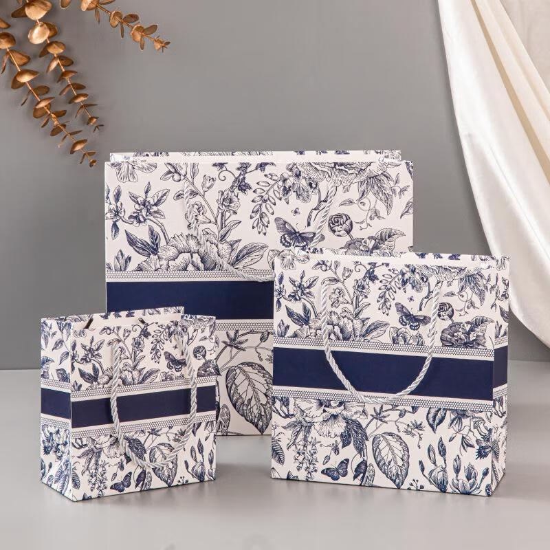HANDUNYOU Blue Vintage Floral Gift Paper Bags