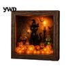 Gothic Bedroom Decor DIY Lighted Halloween Ghost Shadow Box Kit, Wooden Frame LED Warm Light, Style Interior Lighting Memory with Crystal Glass Panel,
