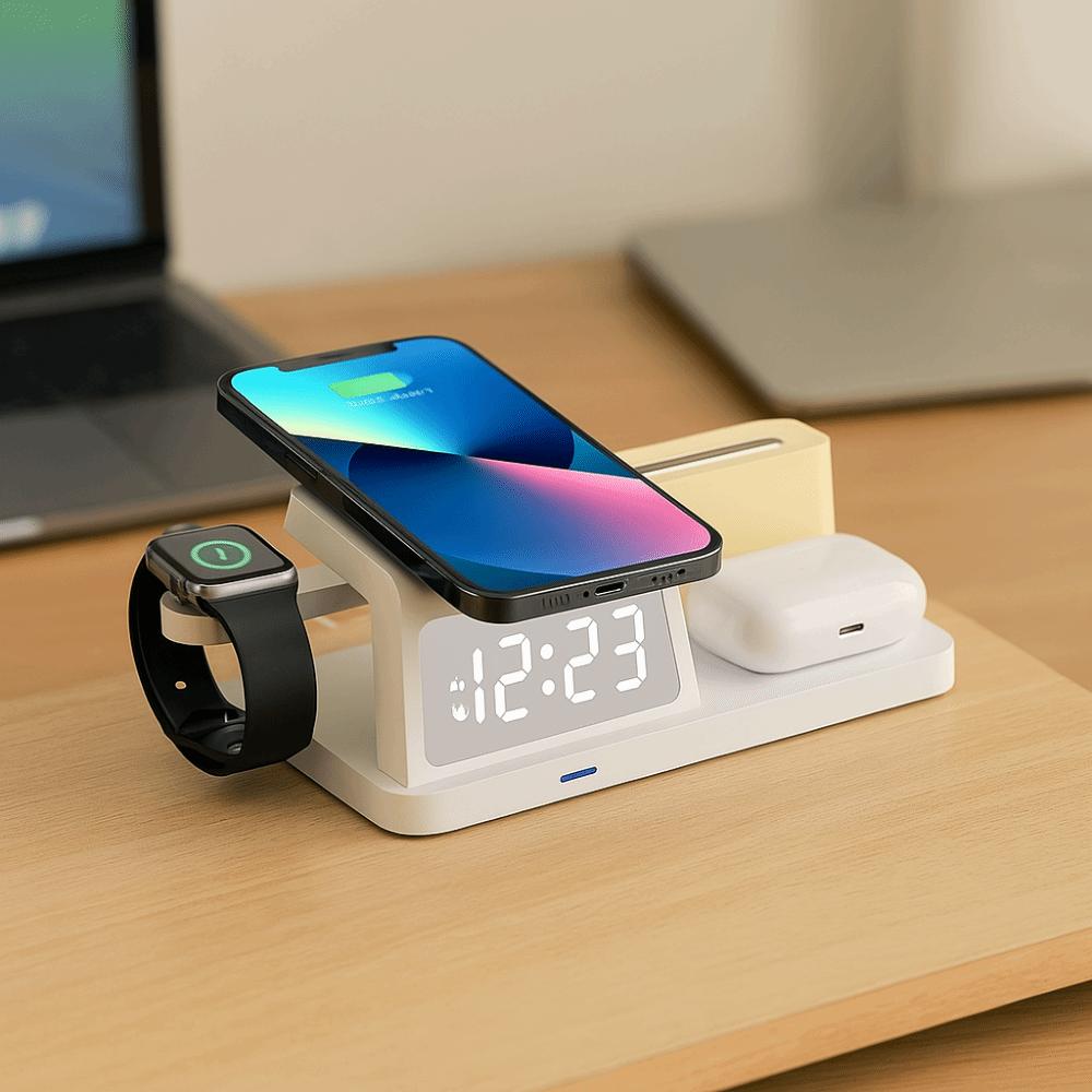 Plastic Multi Functional Desktop Charger Fast Charging Wireless Charger Clock Home Office