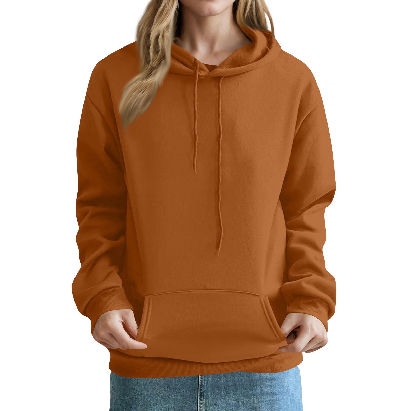 

Женская модная однотонная толстовка, свободная повседневная толстовка с капюшоном S коричневый