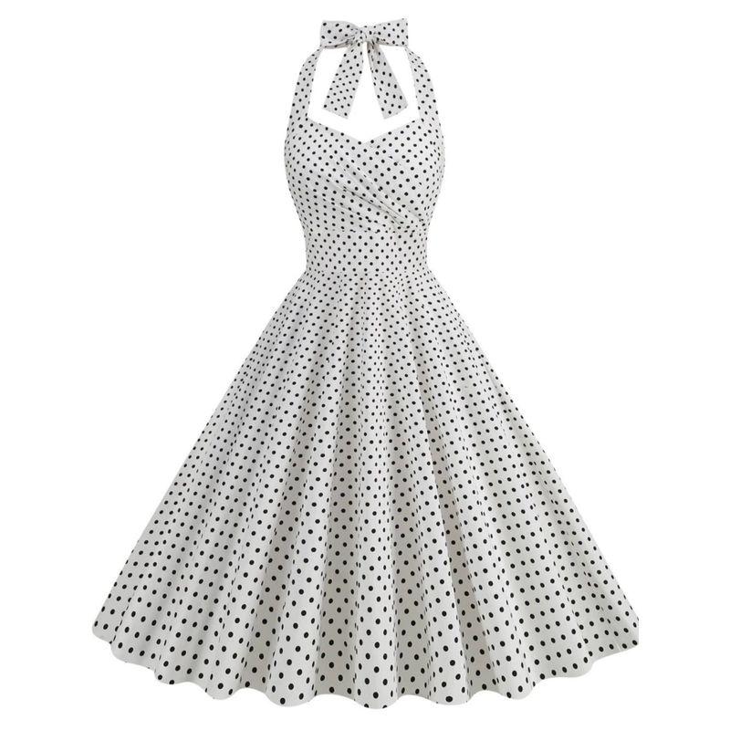 Retro Dots Dress Dance Performance Halter Strap