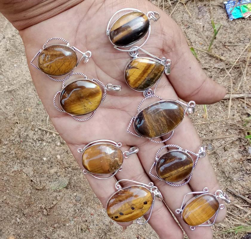 Tiger Eye Gemstone 925 Sterling Silver Plated Handmade 5 PCs Fancy Pendants Jewelry SEN-83