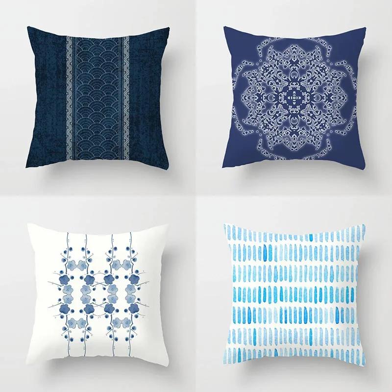 Blue Pattern Geometric Cushion Cover Small Throw Pillow    Sofa  Square Izable