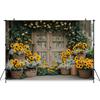 Mocsicka Spring Backdrop Yellow Sunflowers Natural Pastoral Retro Wooden Door Decorations Birthday Party Photography Backgrounds