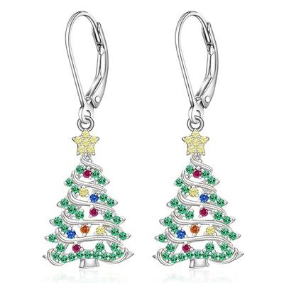 Glänzende Weihnachtsbaum Damenohrringe, Weihnachtsfeiertags-Ohrringe, Modischer eingelegter Zirkon-Sternbaum