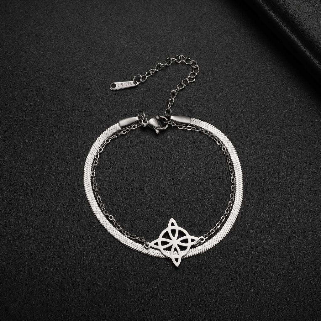 Lemegeton Charm Witch Celtic Knot Double Layer Bracelets Women Wicca Amulet Adjustable Chains Bracelet Stainless Steel Jewelry