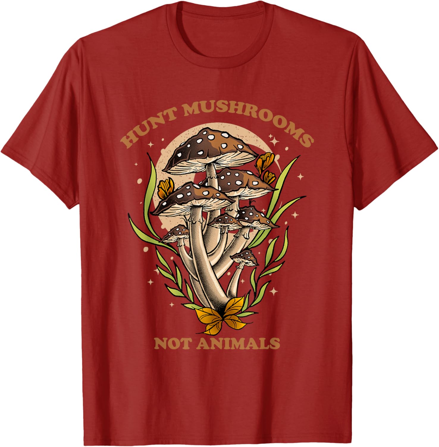 Hunt Mushrooms Not Animals Foraging Graphic Tee Casual Cotton Short Sleeve T-Shirt S