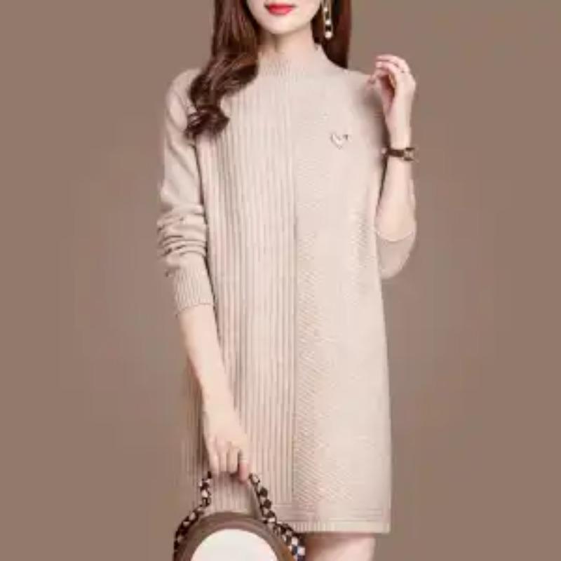 Mid-length Sweater Skirt Women New Autumn Winter Velvet Thickened Loose Lazy Style Knitted Bottoming Shirt