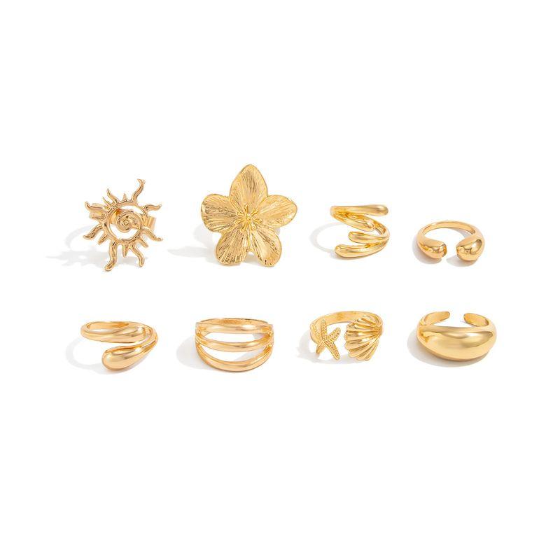 

8-Piece Starfish Scallop Ring Suit Fashion Fashion Trendy Special-Interest Design Model Stage Show Accessories Golden Sunflower