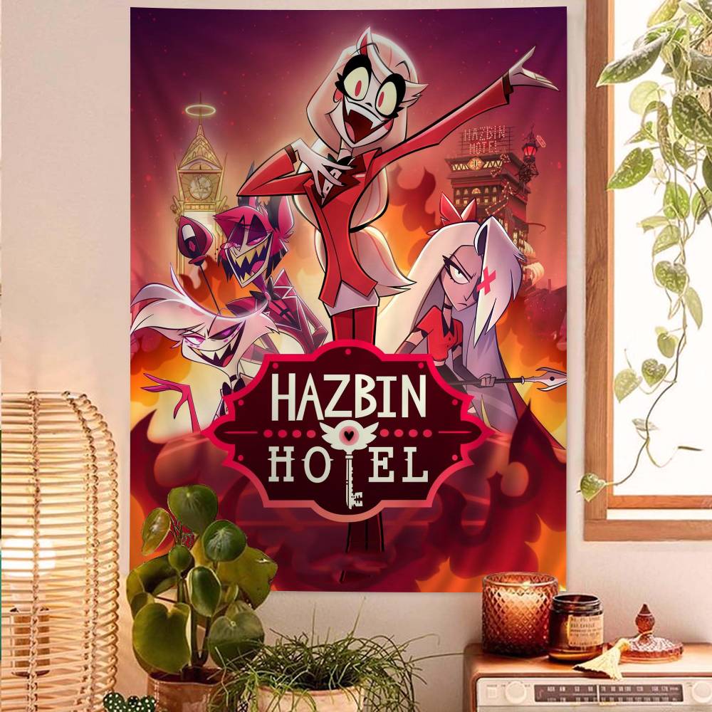 HHazbin HHotel Anime Character Alastor Cartoon Tapestry Hippie Flower Wall Carpets Dorm Decor Art Home Decor