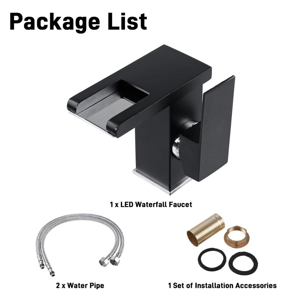 LED Sink Faucet Single Handle Toilet Hot Cold Water Mixer Tap Waterfall Bathroom Basin Faucet RGB Color Bathroom Mixer Tap