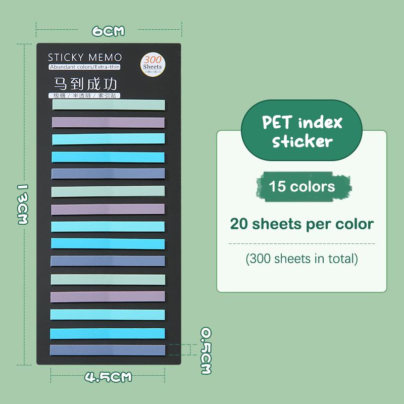 300Sheets Translucent Rainbow Color Index Sticky Notes Paper Sticker Notepad
