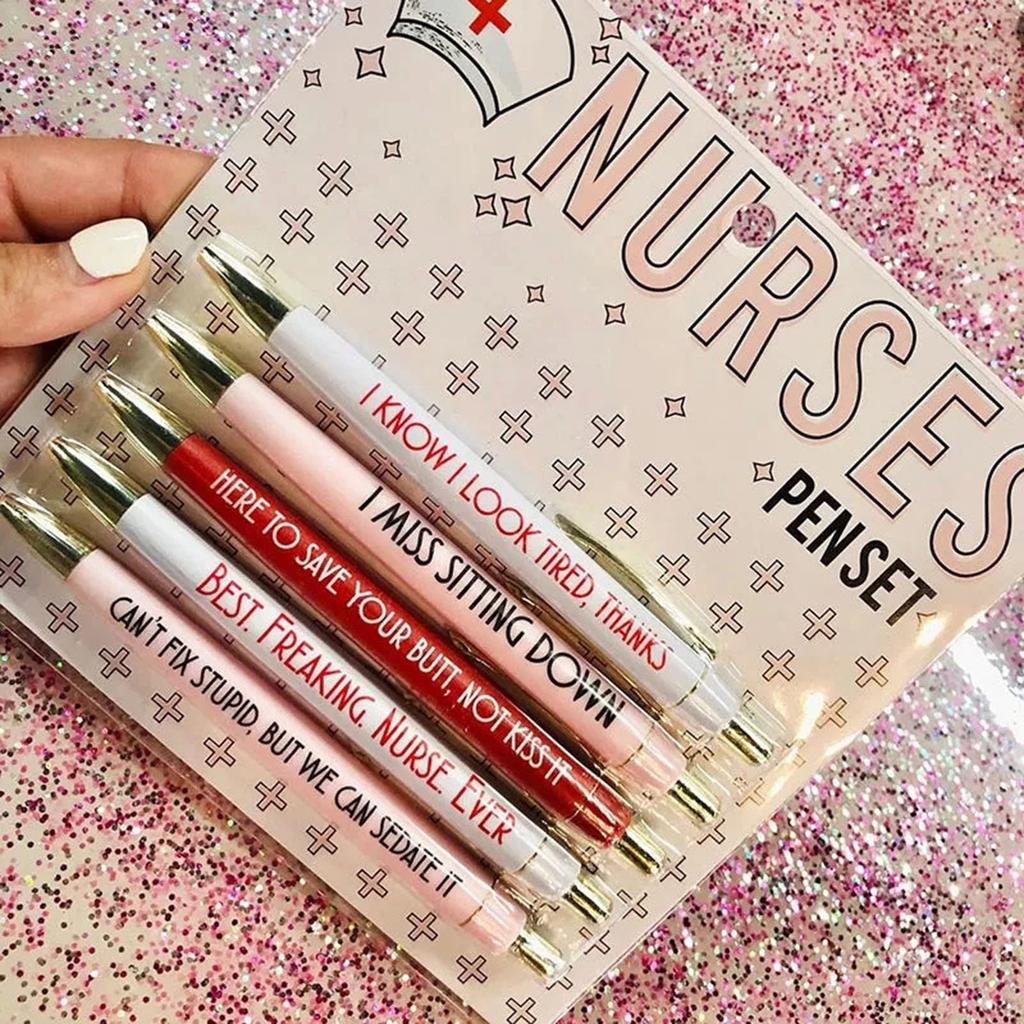 5 Pieces Nurse Pens Work Funny Black Ink Ballpoint Nursing Pens for Nurse Doctor Teachers Students Women Men Gifts