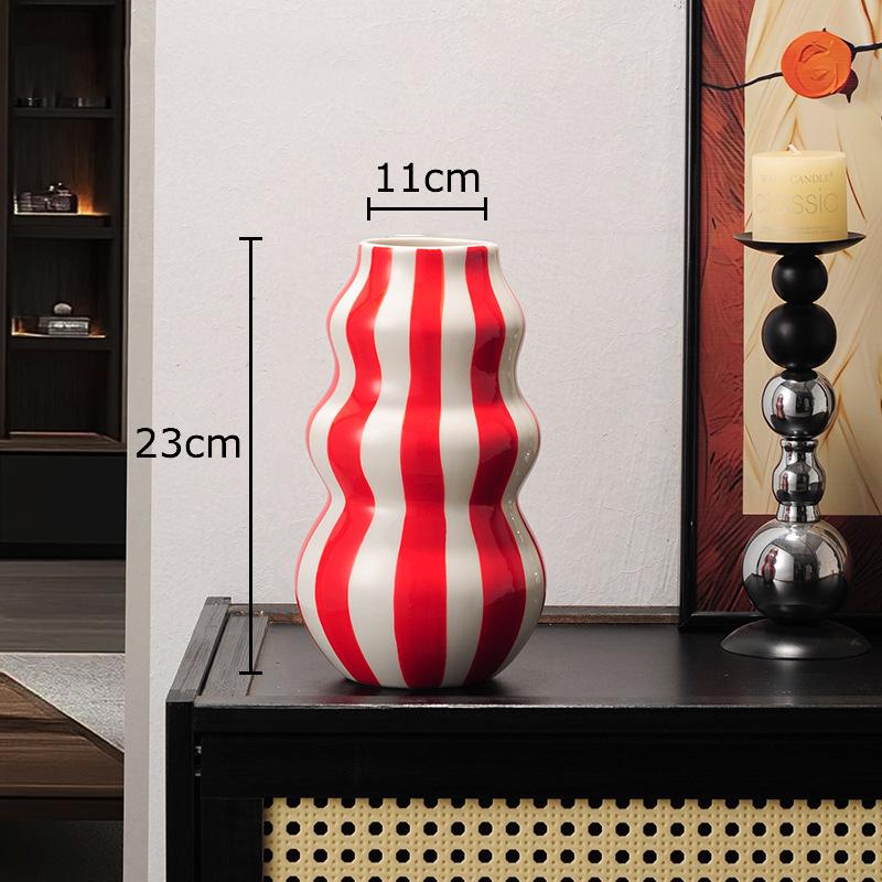 Colorful Stripes Creative Ceramic Vase Plant Pots Table Decoration Ornaments Flower Arrangement Floral Vase Room Aesthetic Decor