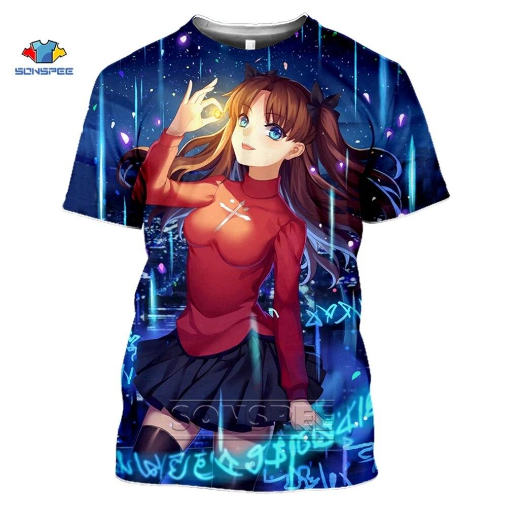 SONSPEE Fate Stay Night T-Shirt 3d Print Casual Fate Zero T Shirts Short Sleeve Anime Harajuku Summer Top Men Women Gym Clothing