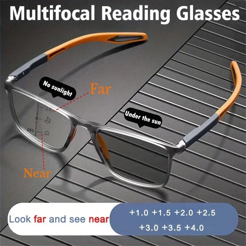 Photochromic Multifocal Anti-blue Light Reading Glasses Men Women Ultralight TR90 Sport Presbyopia Eyeglasses Far Sight To +4.0