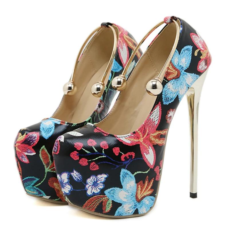 Fashion Eilyken Spring Print Flower Platform Woman Pumps Sandals Sexy Extreme Stiletto High Heels Nightclub Party Strippers  Shoes