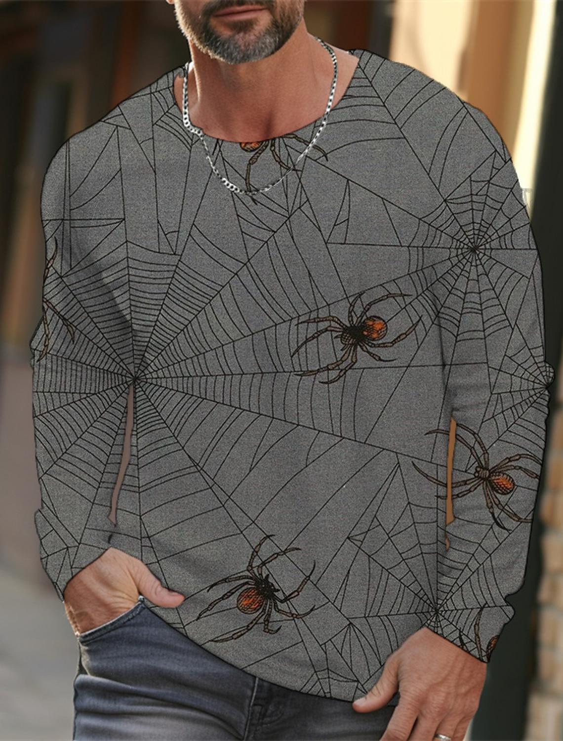 Весенне-осенняя мужская футболка с длинным рукавом и принтом паутины в 3D-стиле — фото 19