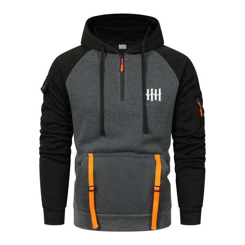 Autumn and winter men's casual long-sleeved printed hoodie, zipper drawstring printed pocket sweatshirt pullovers for men