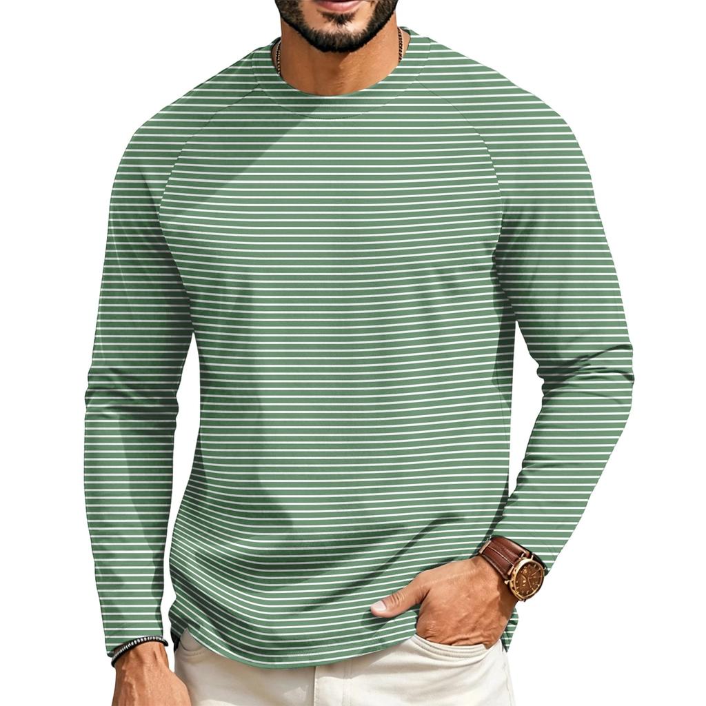 T-shirt casual a manica lunga raglan da uomo con girocollo, per l'uso quotidiano