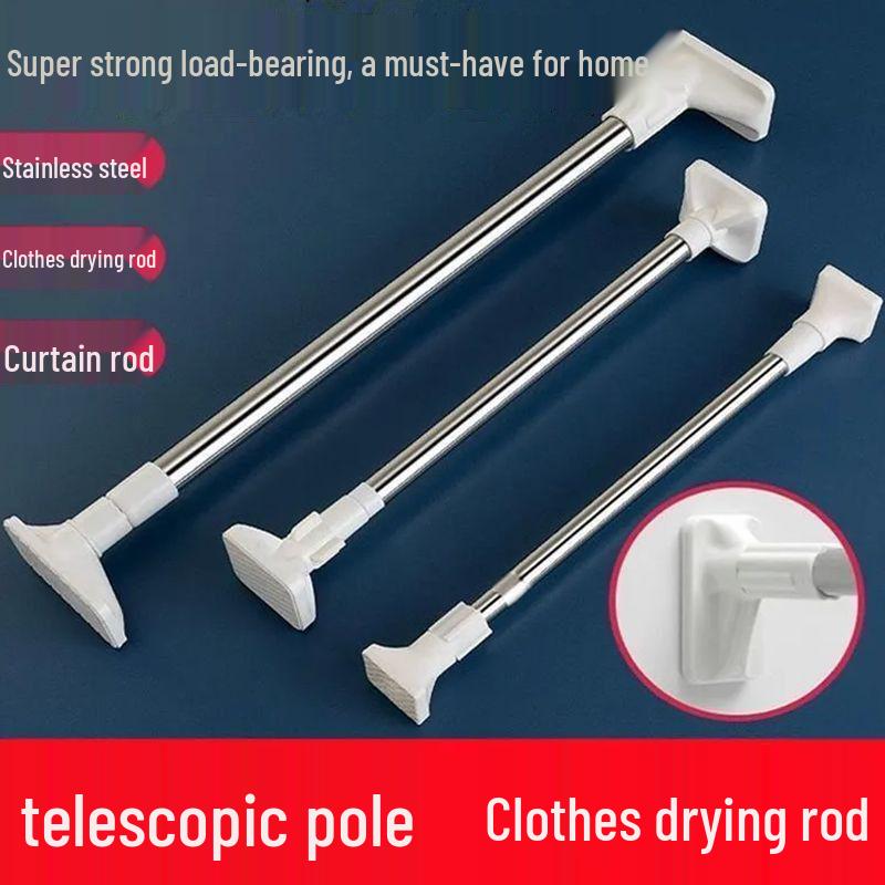 No-Drill Telescopic Clothes Drying & Hanging Rod - Anti-Slip Shower, Curtain & Wardrobe Solution