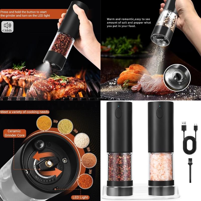 Convenient Rechargeable Salt Mill Peppers Mill Adjustable Coarseness Peppers Grinder Electric Salt Mill for Kitchen