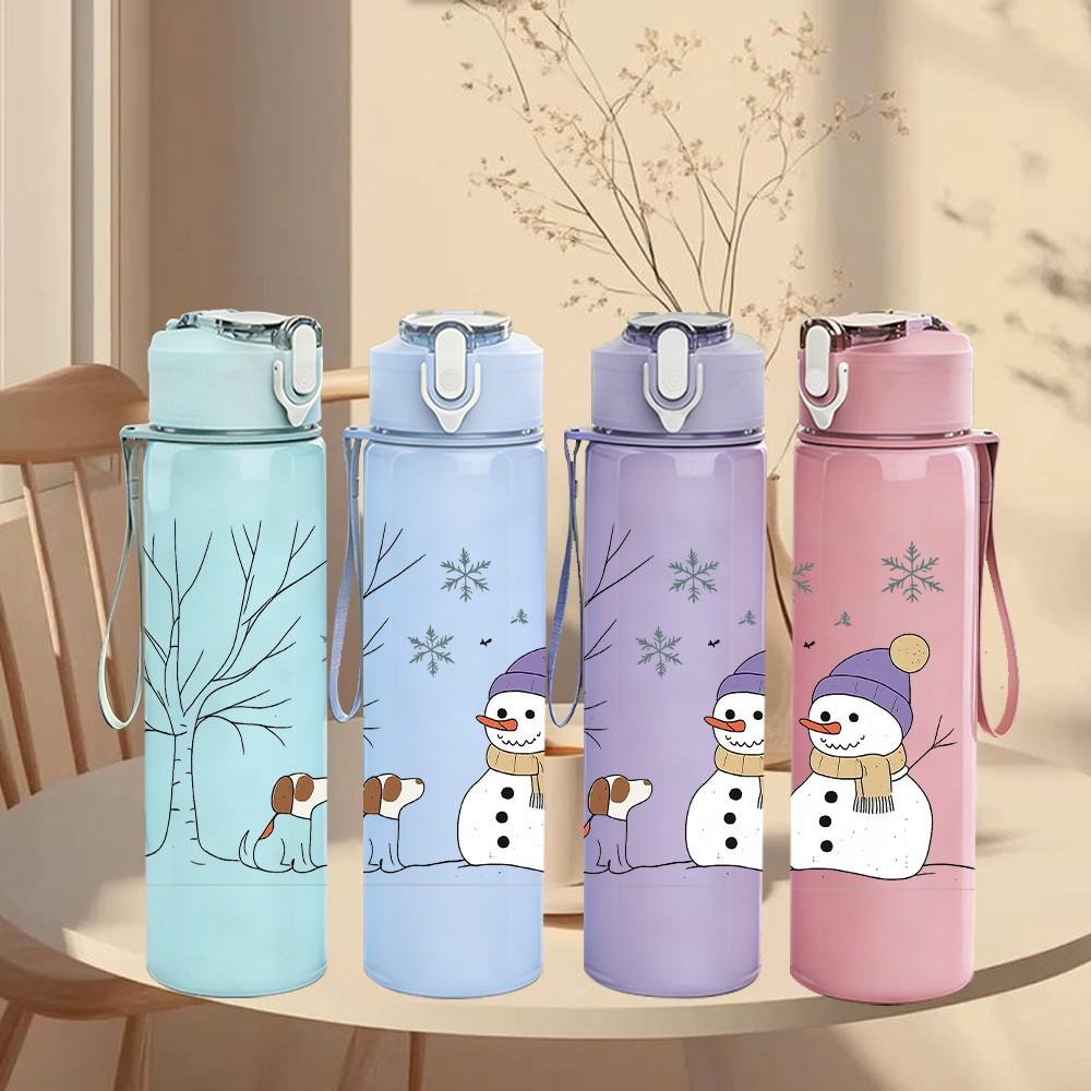 1PC Snowman Winter Forest Print 750ml Color Plastic Sports Water Bottle Leakproof Flip Straw Lid Suitable for Sports Office Home Use