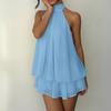 2026 Womens Sweet Style Sleeveless Halter Neck Ruffle Hem Casual Skirt Set