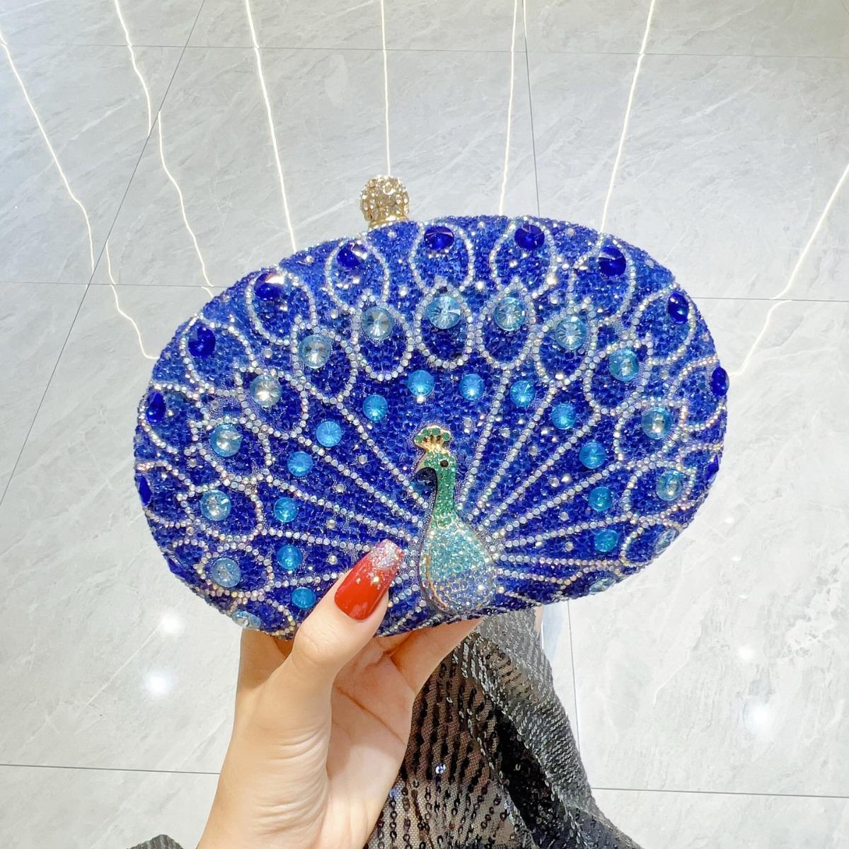

New Peacock Pattern Handbags Diamond Evening Bags for Women 2024 Fashion Luxury Evening Clutch and Purse Rhinestone Shoulder Bag синий