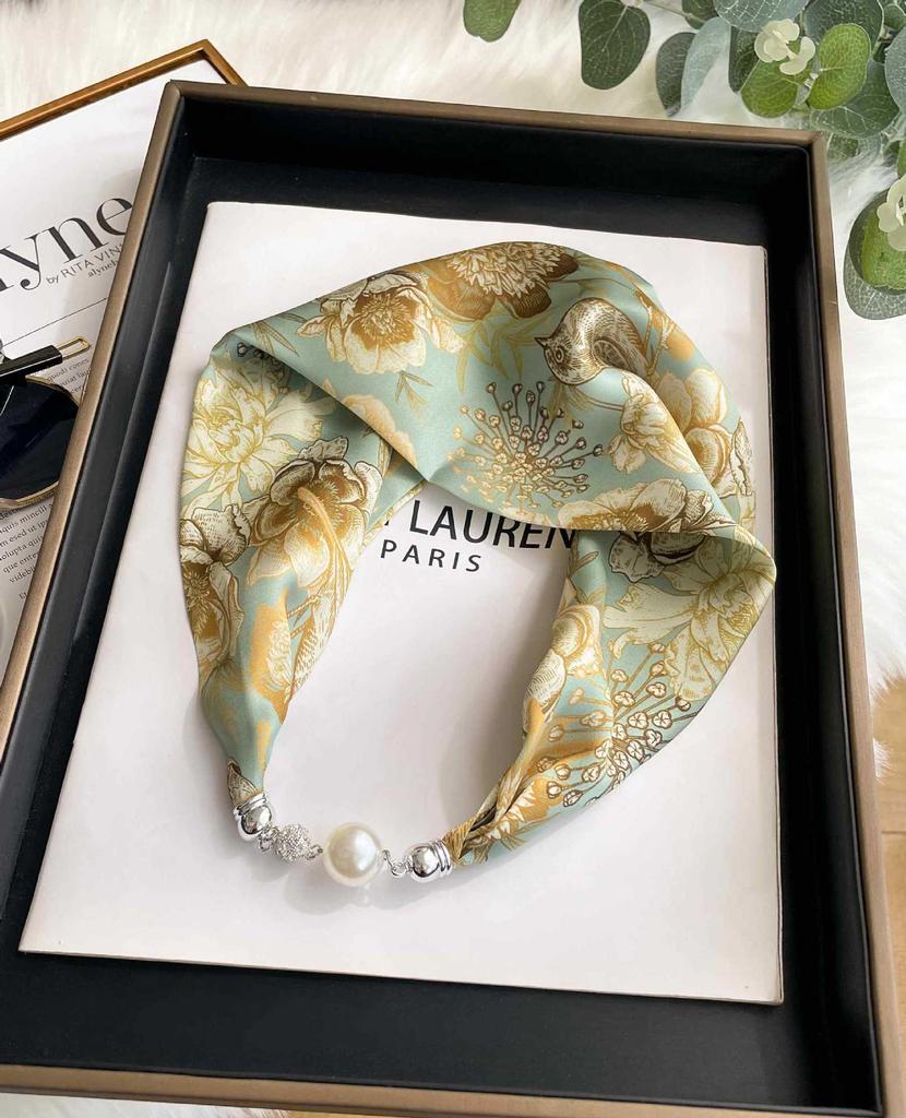 Magnetic Buckle Silk Scarf Headband Internet Celebrity New Magnetic Buckle Bracelet Small Long Women's Summer Casual Necklace Diamond Neck Band