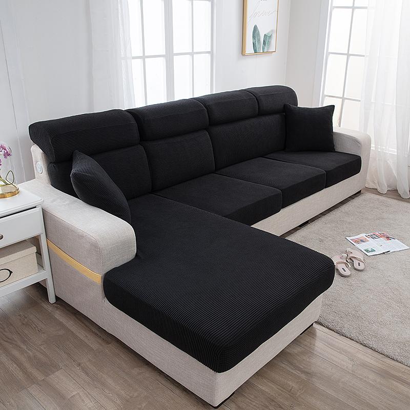 1pc Solid Color Jacquard Sofa Seat Cushion Cover Polar Fleece Elastic Sofa Cover for Living Room Chair Cover Furniture Protector