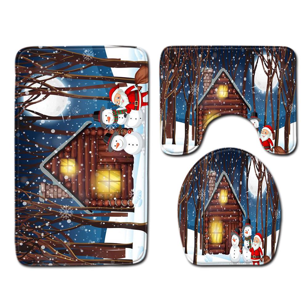 

Christmas Bathroom Floor Mat Toilet Three-Piece Set 45cmx75cm